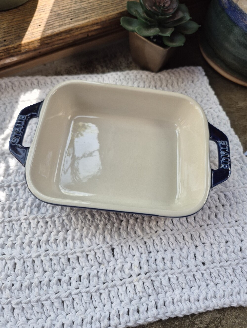 New STAUB Ceramic Dark Blue Mini Gratin Baking Dish 7.5